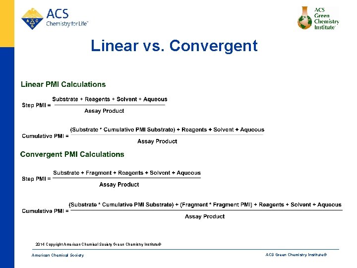 Linear vs. Convergent 2014 Copyright American Chemical Society Green Chemistry Institute® American Chemical Society