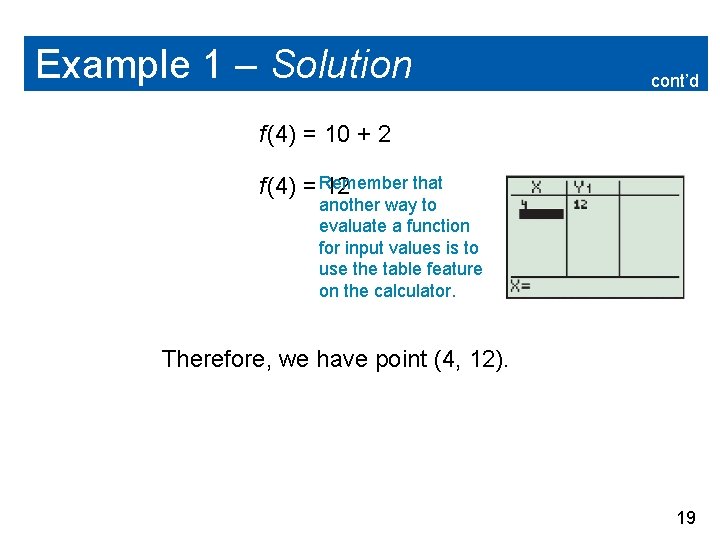 Example 1 – Solution cont’d f (4) = 10 + 2 that f (4)