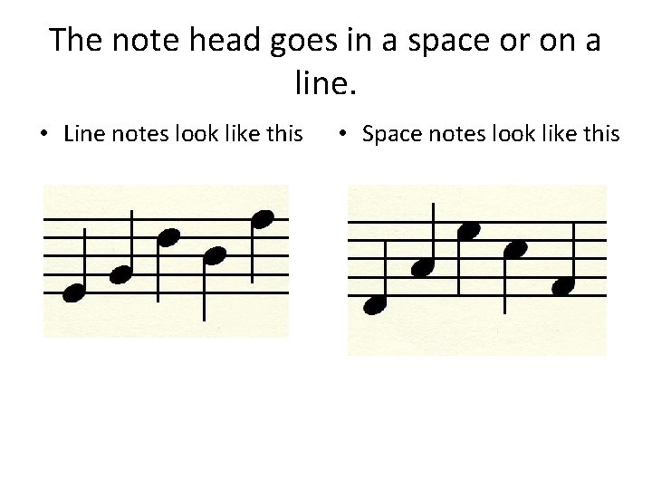 The note head goes in a space or on a line. • Line notes