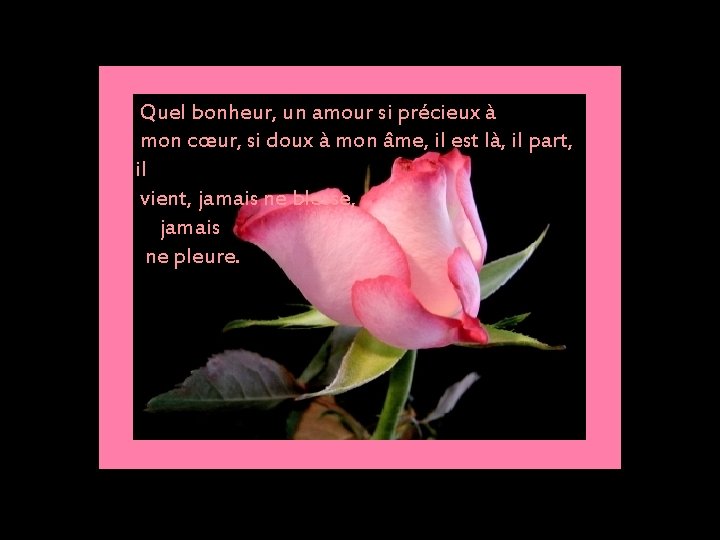  Quel bonheur, un amour si précieux à mon cœur, si doux à mon