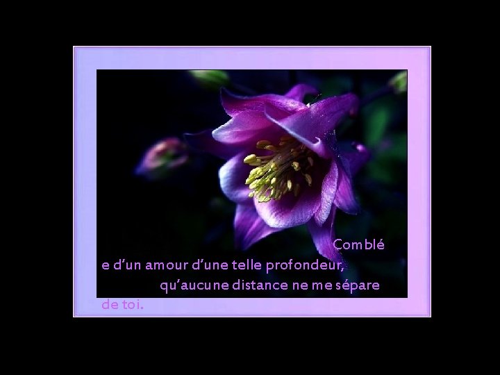  Comblé e d’un amour d’une telle profondeur, qu’aucune distance ne me sépare de