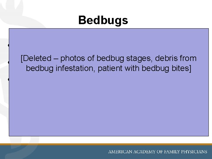 Bedbugs • NOT vectors [Deleted – photos of bedbug stages, debris from • Feed