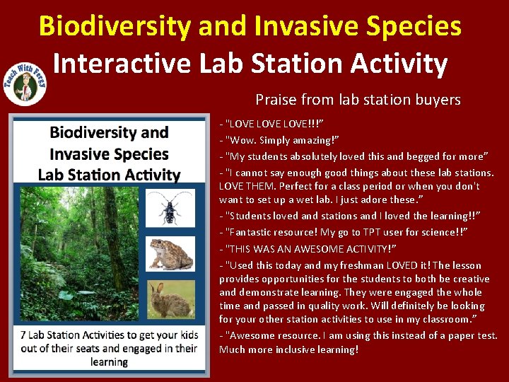 Biodiversity and Invasive Species Interactive Lab Station Activity Praise from lab station buyers -