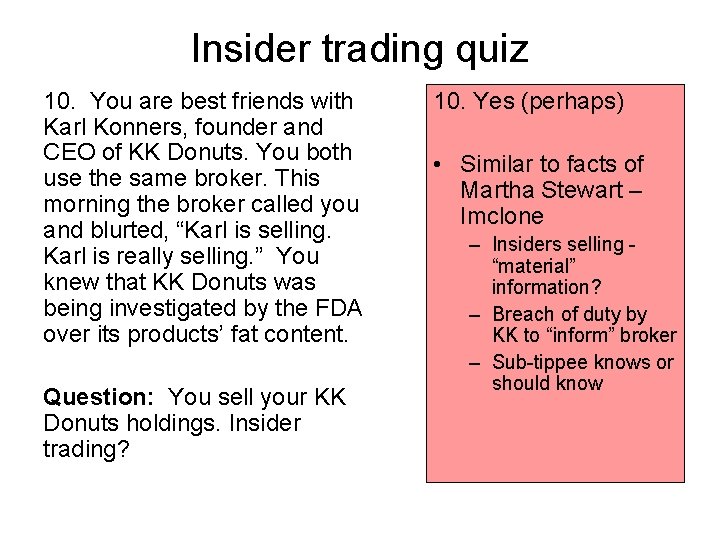 Insider trading quiz 10. You are best friends with Karl Konners, founder and CEO