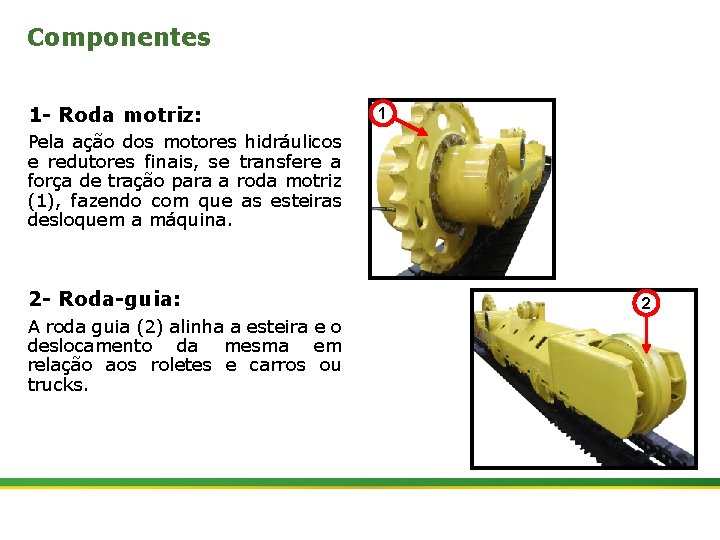 Componentes 1 - Roda motriz: 1 Pela ação dos motores hidráulicos e redutores finais,