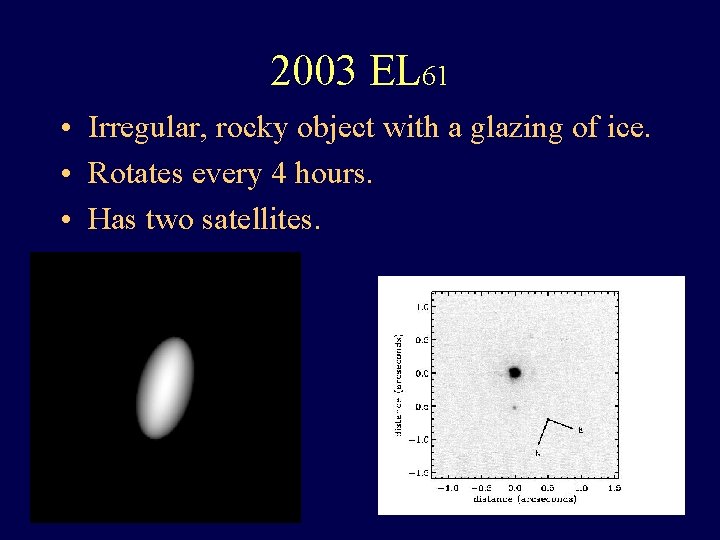 2003 EL 61 • Irregular, rocky object with a glazing of ice. • Rotates