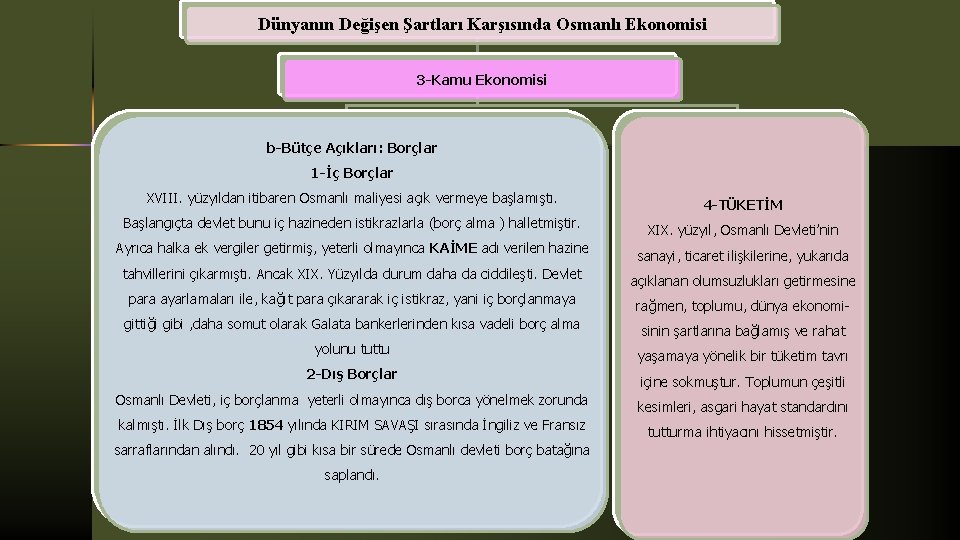 Dünyanın Değişen Şartları Karşısında Osmanlı Ekonomisi 3 -Kamu Ekonomisi b-Bütçe Açıkları: Borçlar 1 -İç