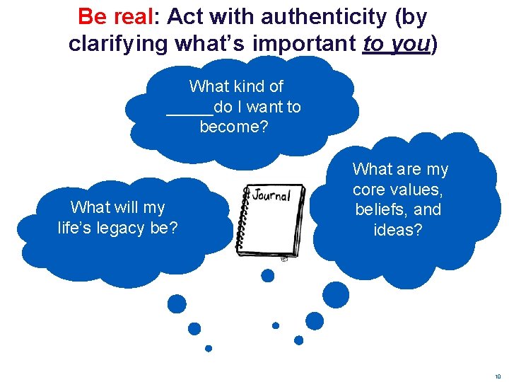 Be real: Act with authenticity (by clarifying what’s important to you) What kind of Be real: Act with authenticity (by clarifying what’s important to you) What kind of