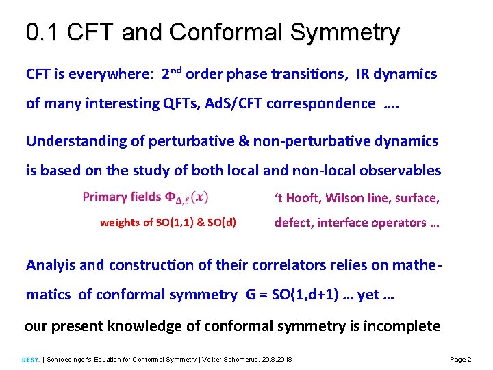 0. 1 CFT and Conformal Symmetry CFT is everywhere: 2 nd order phase transitions,