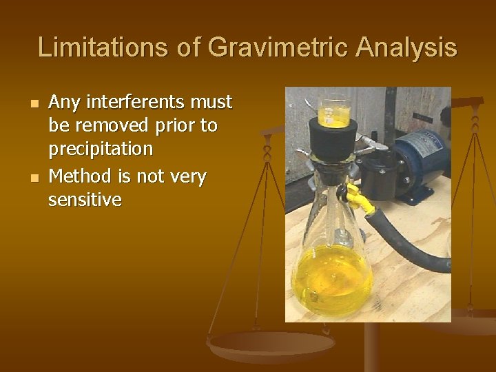 Limitations of Gravimetric Analysis n n Any interferents must be removed prior to precipitation