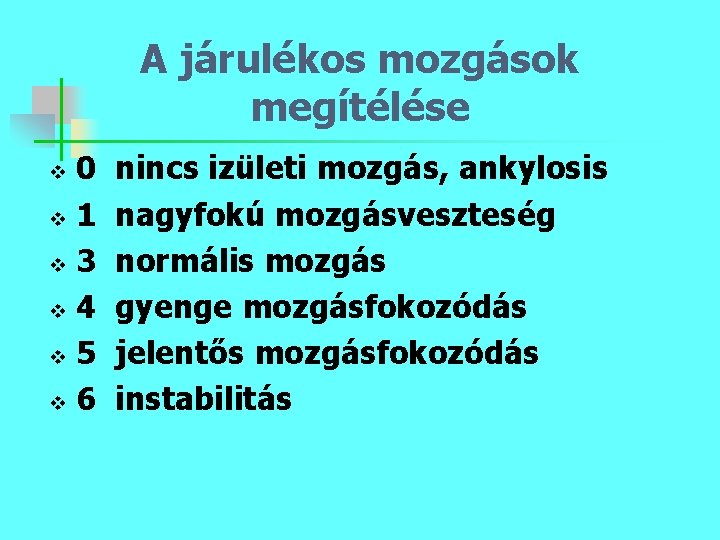 A járulékos mozgások megítélése 0 v 1 v 3 v 4 v 5 v