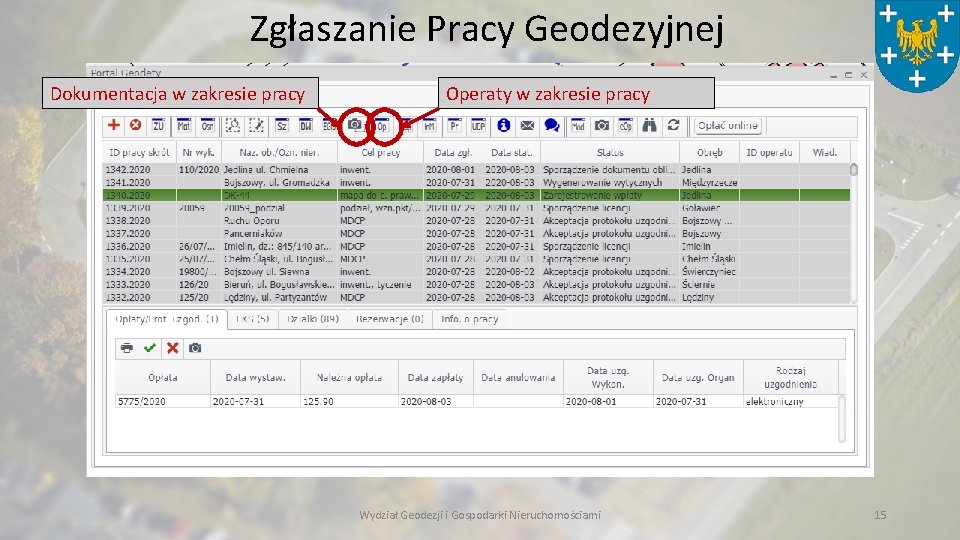 Zgłaszanie Pracy Geodezyjnej Dokumentacja w zakresie pracy Operaty w zakresie pracy Wydział Geodezji i