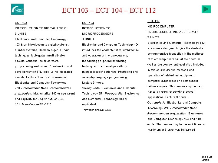 ECT 103 – ECT 104 – ECT 112 ECT 103 ECT 104 INTRODUCTION TO