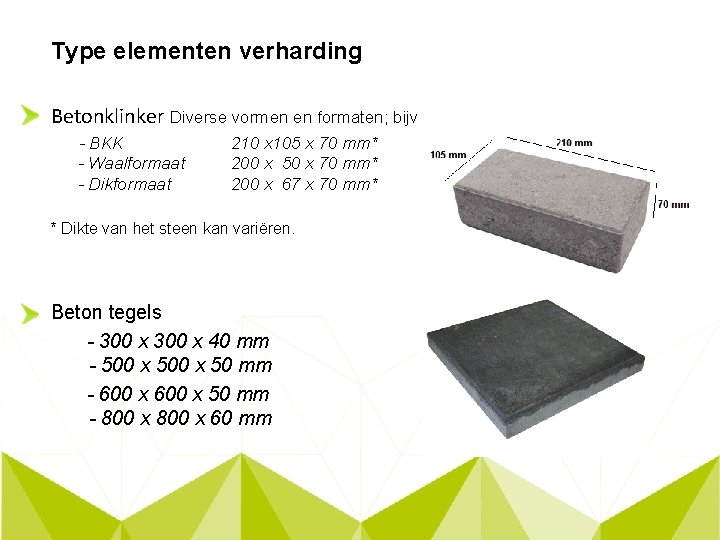 Type elementen verharding Betonklinker Diverse vormen en formaten; bijv - BKK - Waalformaat -