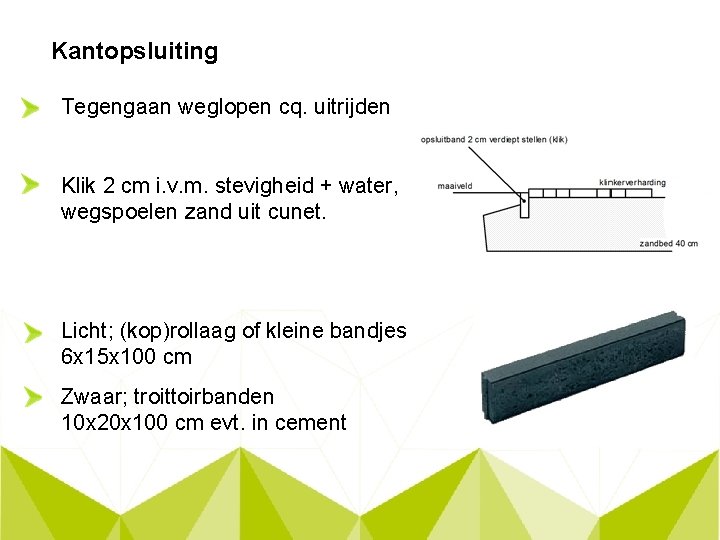 Kantopsluiting Tegengaan weglopen cq. uitrijden Klik 2 cm i. v. m. stevigheid + water,