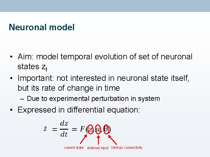 Neuronal model • Aim: model temporal evolution of set of neuronal states zt •