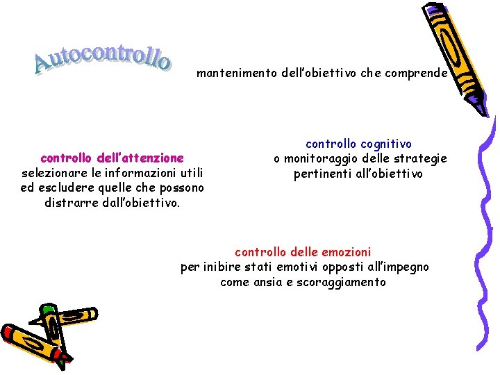 mantenimento dell’obiettivo che comprende controllo dell’attenzione selezionare le informazioni utili ed escludere quelle che