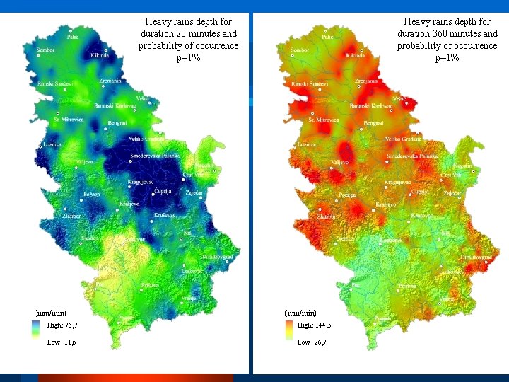 Heavy rains depth for duration 20 minutes and probability of occurrence p=1% (mm/min) Heavy
