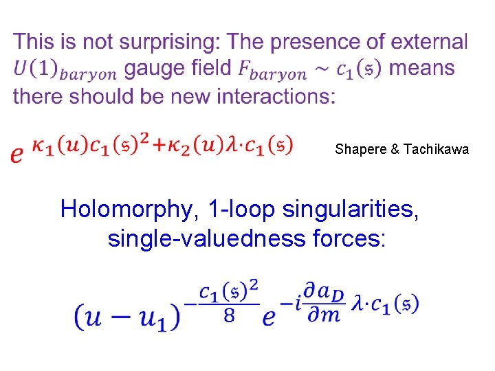  Shapere & Tachikawa Holomorphy, 1 -loop singularities, single-valuedness forces: 