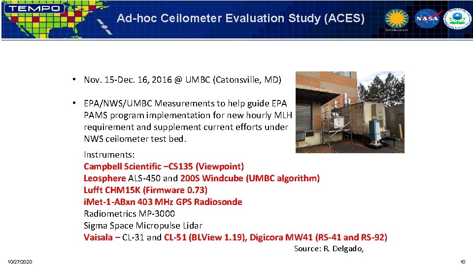 Ad-hoc Ceilometer Evaluation Study (ACES) • Nov. 15 -Dec. 16, 2016 @ UMBC (Catonsville,