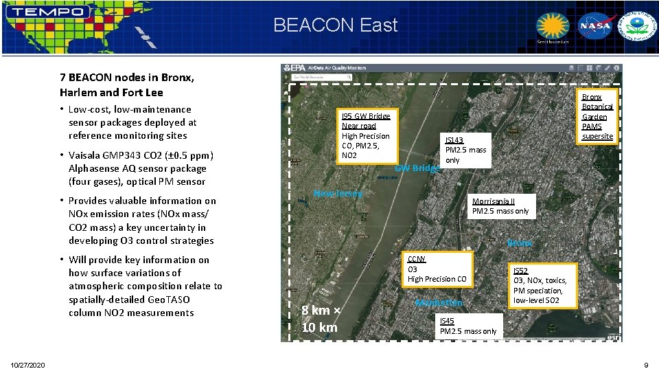 BEACON East 7 BEACON nodes in Bronx, Harlem and Fort Lee • Low-cost, low-maintenance