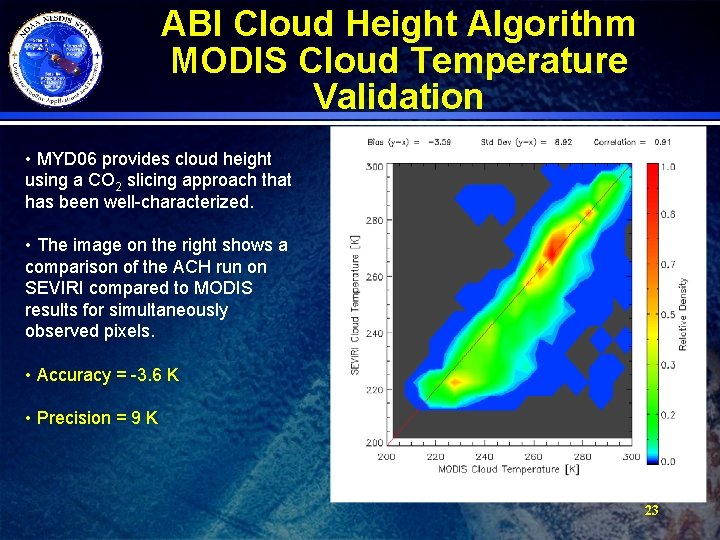 ABI Cloud Height Algorithm MODIS Cloud Temperature Validation • MYD 06 provides cloud height