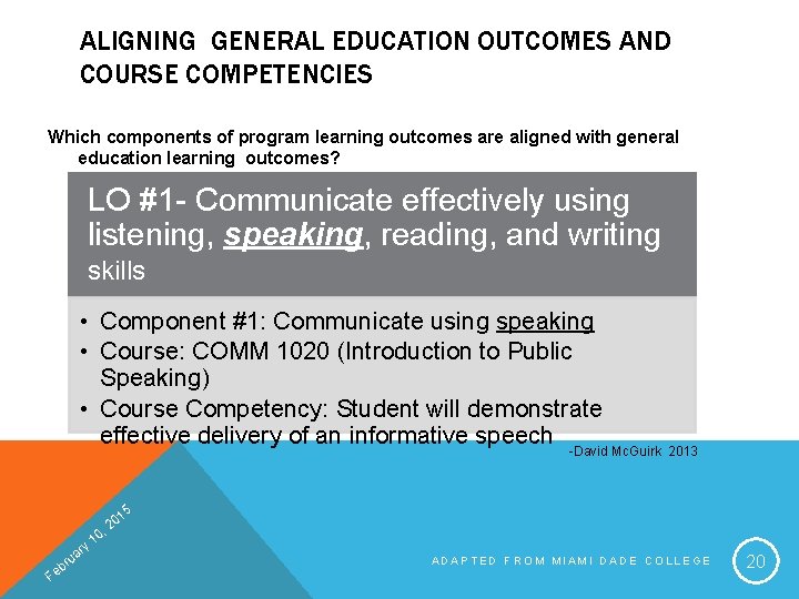 ALIGNING GENERAL EDUCATION OUTCOMES AND COURSE COMPETENCIES Which components of program learning outcomes are