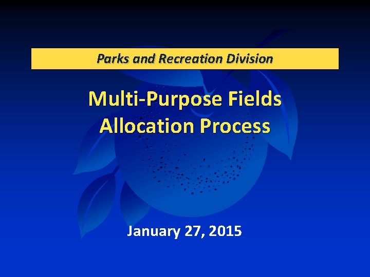 Parks and Recreation Division Multi-Purpose Fields Allocation Process January 27, 2015 