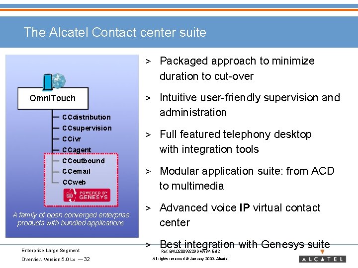 The Alcatel Contact center suite Omni. Touch > Packaged approach to minimize duration to