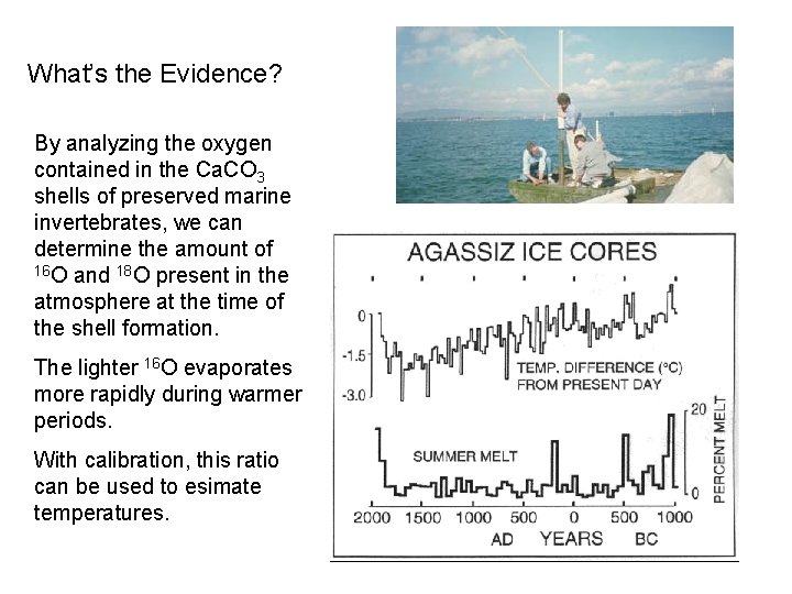 What’s the Evidence? By analyzing the oxygen contained in the Ca. CO 3 shells What’s the Evidence? By analyzing the oxygen contained in the Ca. CO 3 shells