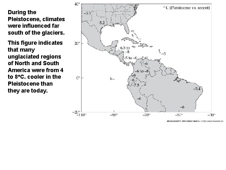 During the Pleistocene, climates were influenced far south of the glaciers. This figure indicates