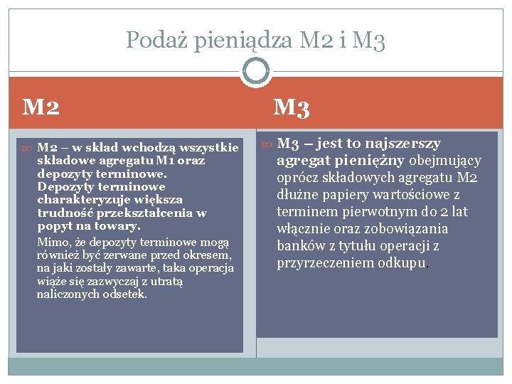 Podaż pieniądza M 2 i M 3 M 2 – w skład wchodzą wszystkie