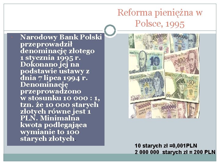 Reforma pieniężna w Polsce, 1995 Narodowy Bank Polski przeprowadził denominację złotego 1 stycznia 1995