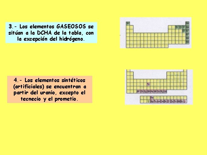 3. - Los elementos GASEOSOS se sitúan a la DCHA de la tabla, con