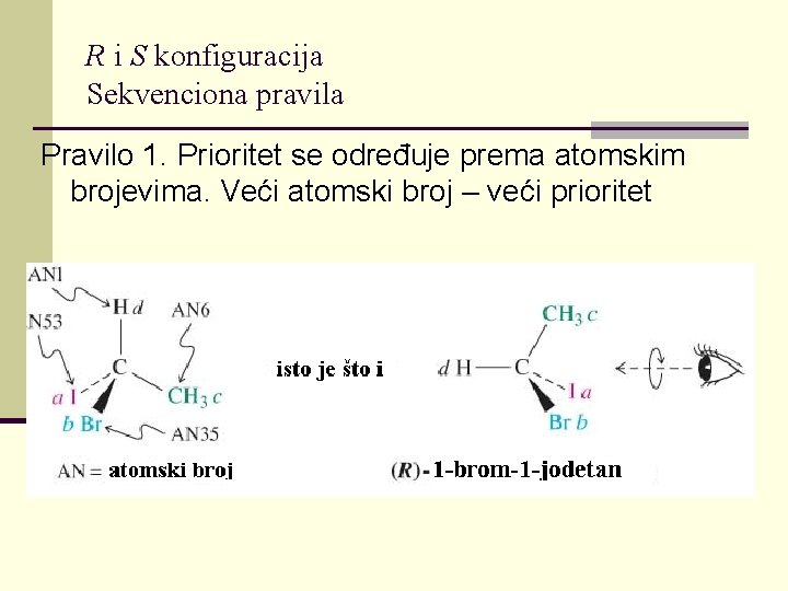 R i S konfiguracija Sekvenciona pravila Pravilo 1. Prioritet se određuje prema atomskim brojevima.