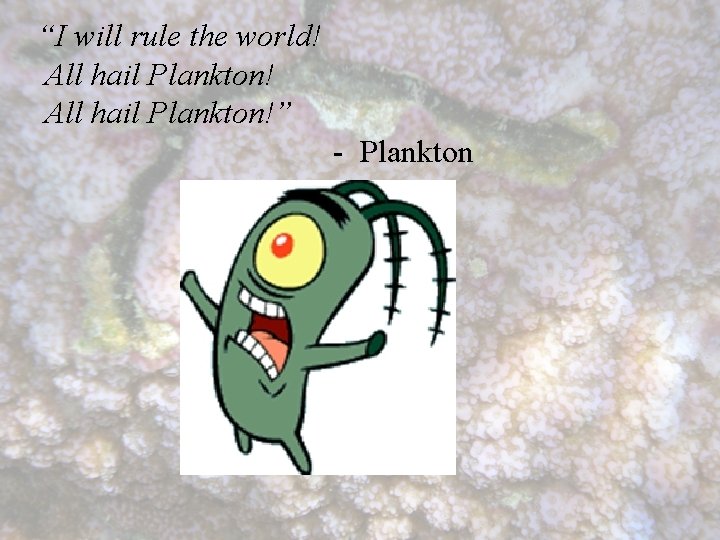 “I will rule the world! All hail Plankton!” - Plankton 