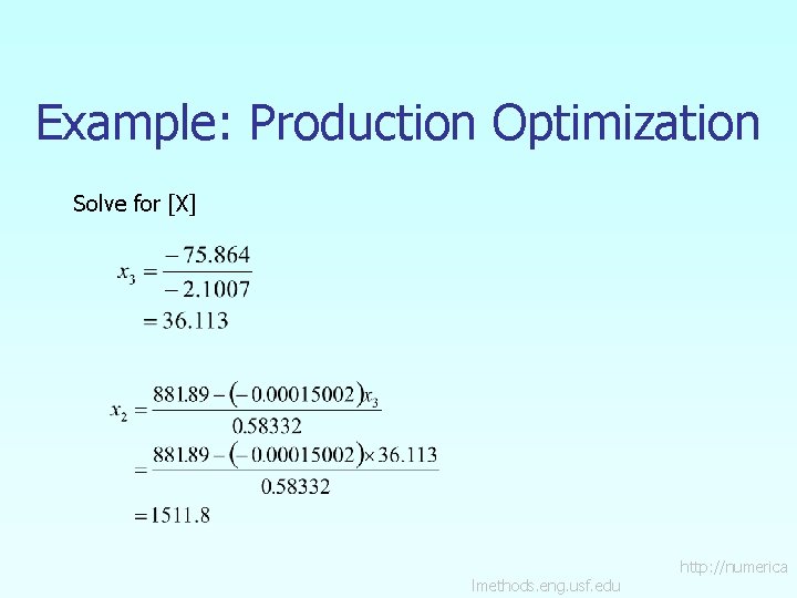 Example: Production Optimization Solve for [X] lmethods. eng. usf. edu http: //numerica 