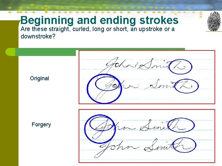 Beginning and ending strokes Are these straight, curled, long or short, an upstroke or