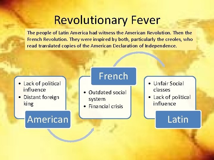 Revolutionary Fever The people of Latin America had witness the American Revolution. Then the Revolutionary Fever The people of Latin America had witness the American Revolution. Then the
