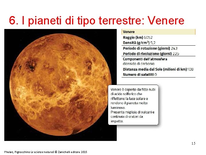 6. I pianeti di tipo terrestre: Venere 15 Phelan, Pignocchino Le scienze naturali ©