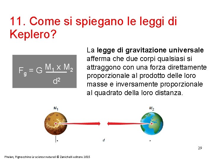 11. Come si spiegano le leggi di Keplero? F g = G M 1