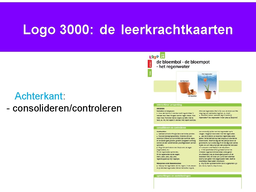 Logo 3000: de leerkrachtkaarten Achterkant: - consolideren/controleren 