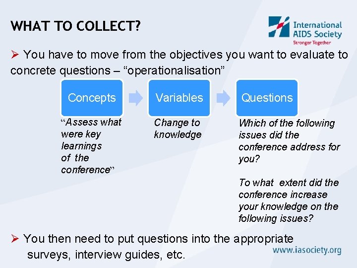 WHAT TO COLLECT? Ø You have to move from the objectives you want to