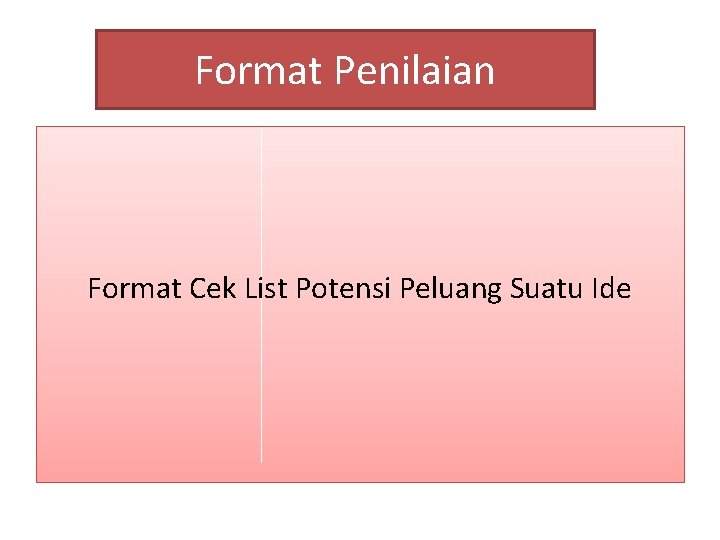 Format Penilaian Format Cek List Potensi Peluang Suatu Ide 