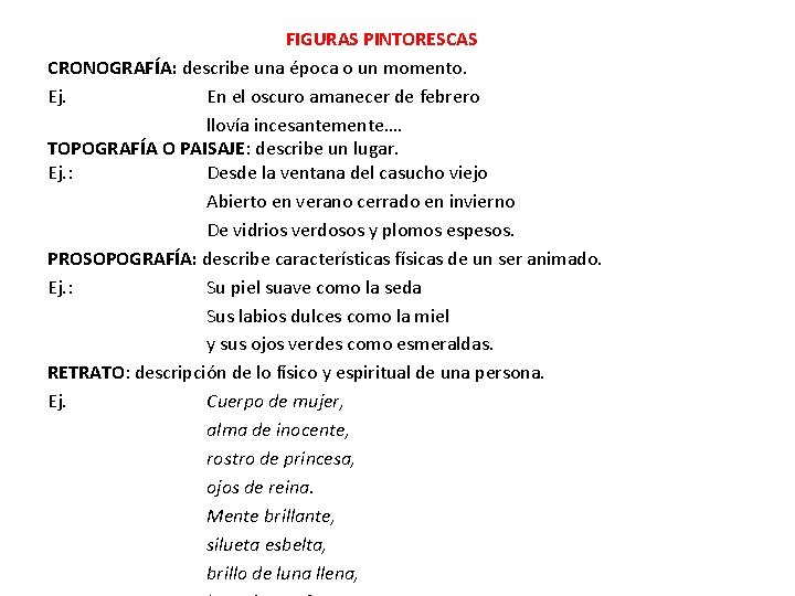 FIGURAS PINTORESCAS CRONOGRAFÍA: describe una época o un momento. Ej. En el oscuro amanecer