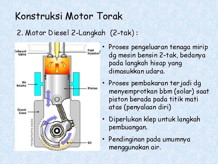 Konstruksi Motor Torak 2. Motor Diesel 2 -Langkah (2 -tak) : • Proses pengeluaran