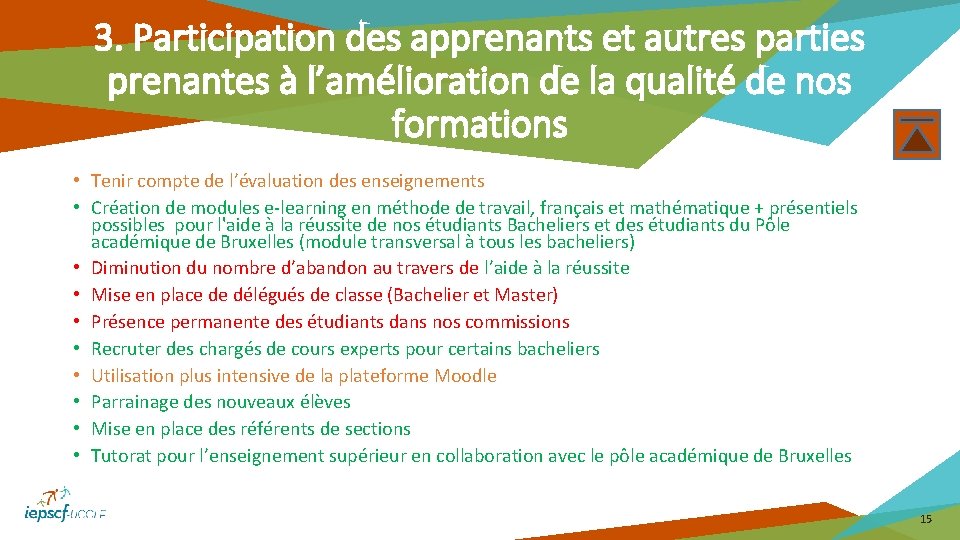 3. Participation des apprenants et autres parties prenantes à l’amélioration de la qualité de