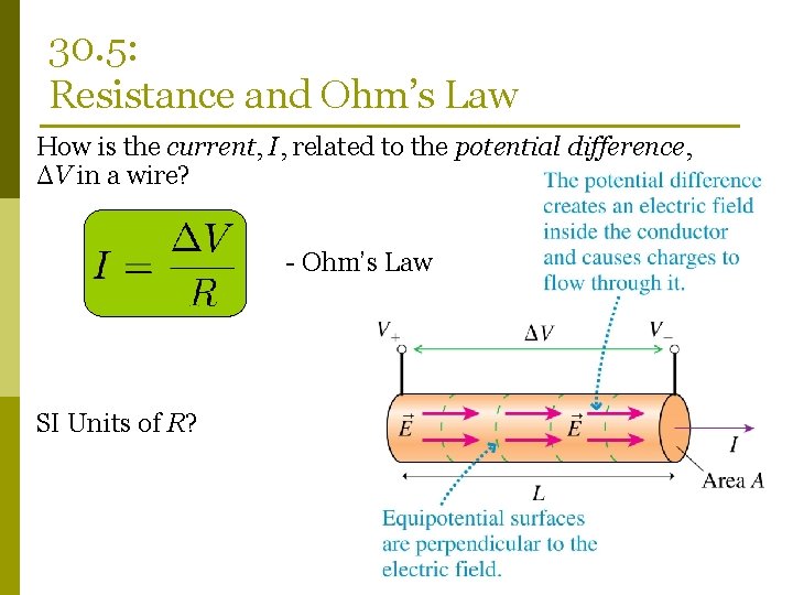 30. 5: Resistance and Ohm’s Law How is the current, I, related to the