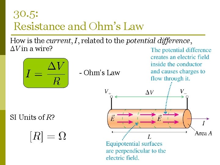 30. 5: Resistance and Ohm’s Law How is the current, I, related to the