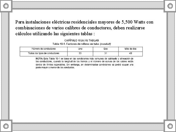 Para instalaciones eléctricas residenciales mayores de 5, 500 Watts con combinaciones de varios calibres